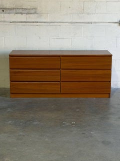 Teak 6-Drawer Lowboy Dresser with Integrated Pulls Mid-Century Modern 1970s