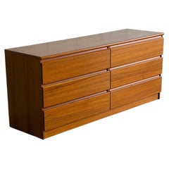 Teak 6-Drawer Lowboy Dresser with Integrated Pulls Mid-Century Modern 1970s