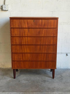 Teak 6-Drawer Tallboy Dresser Danish Mid-Century Modern 1960s