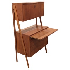 Teak A frame storage vanity secretary with pull out desk Vintage Danish Mid Cen