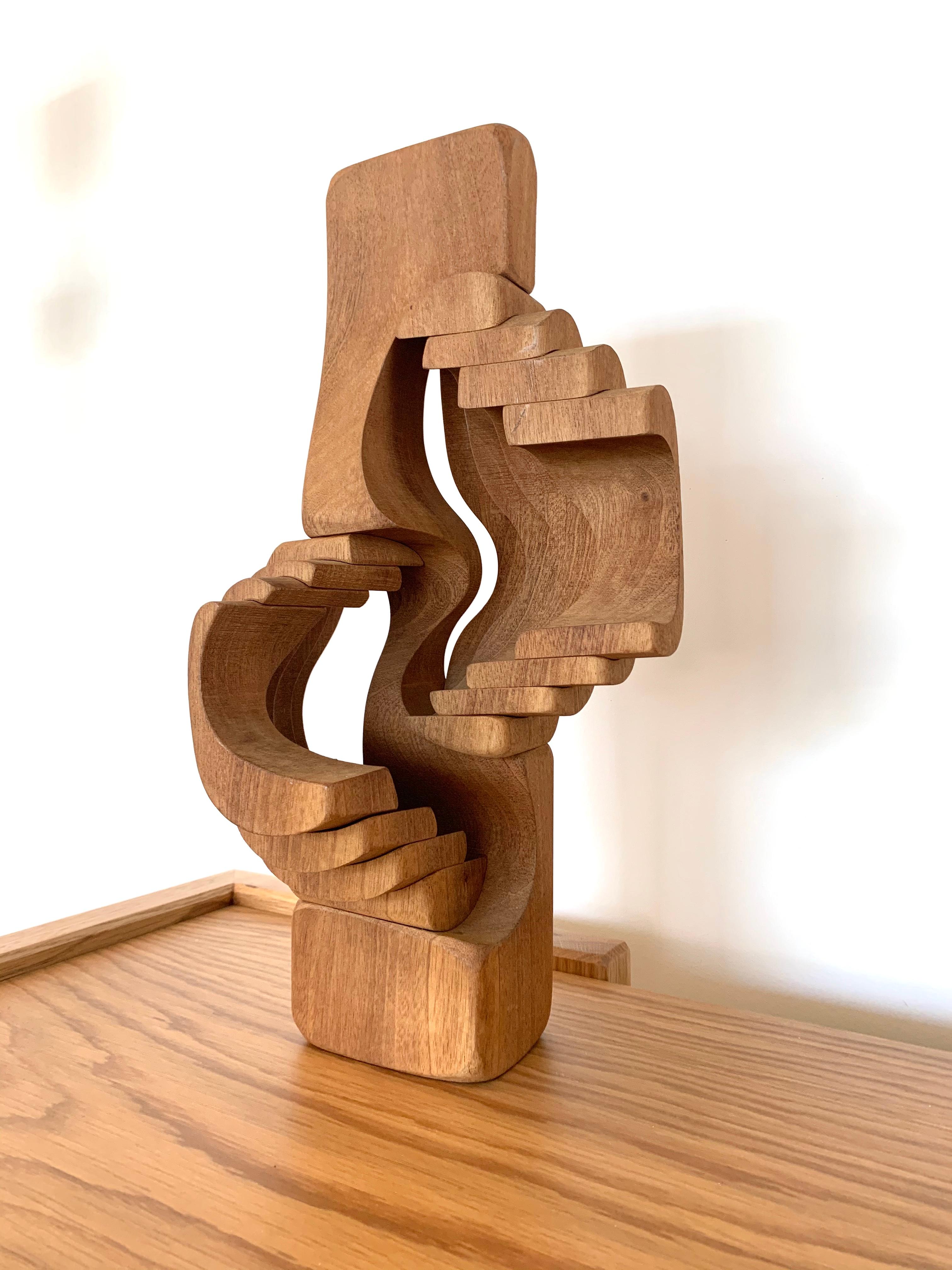 Teak abstract modernist sculpture by Brian Willsher (British, b. 1930) 

1973.

 