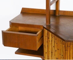 Mid-Century Modern Teak and Bamboo Desk Wall Unit Attributed to Osvaldo Borsani