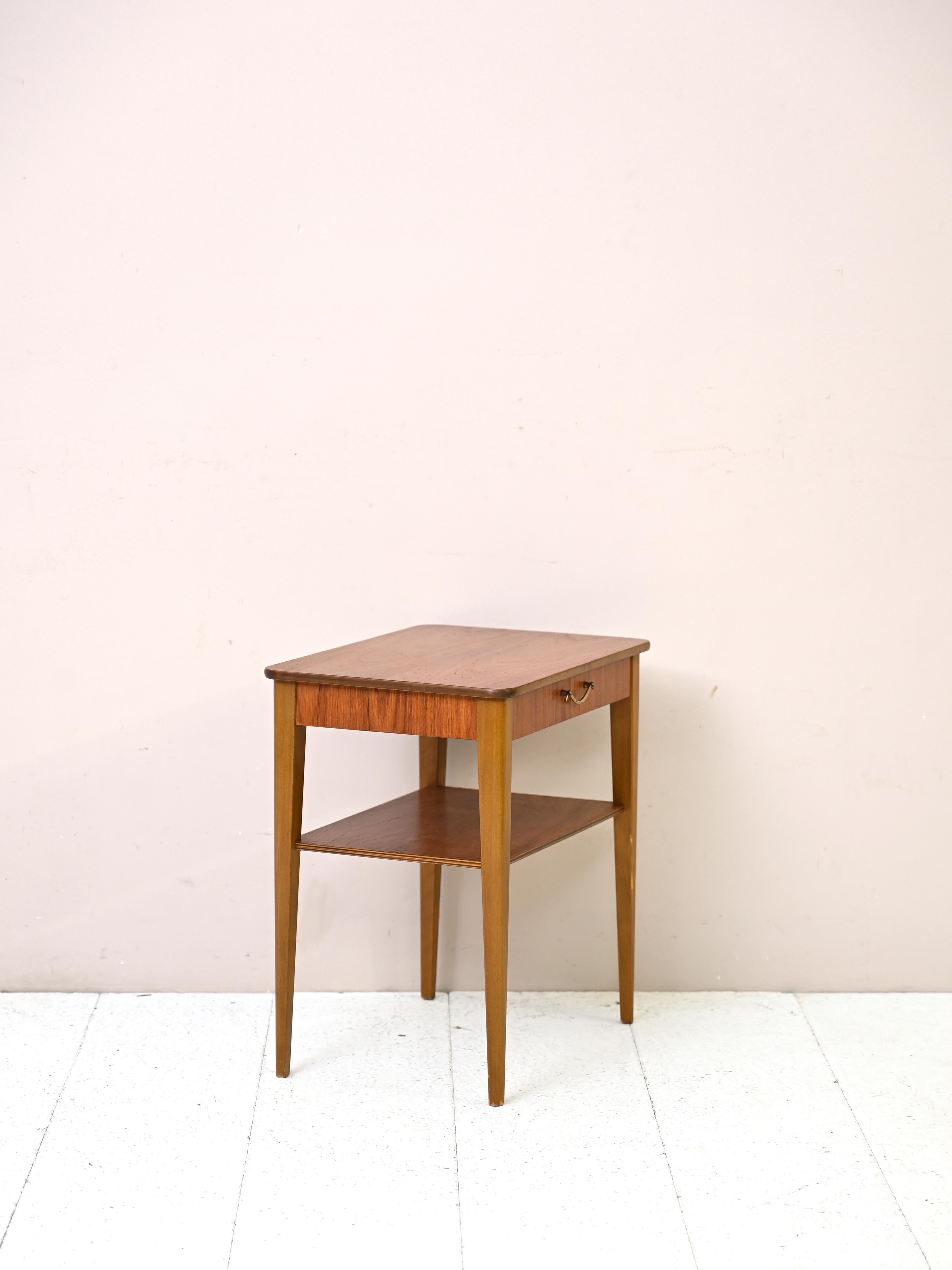 Scandinavian Modern Teak and Birch Bedside Table For Sale