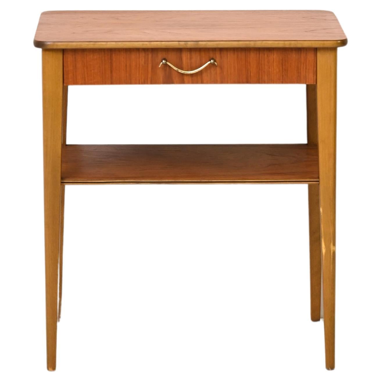 Teak and Birch Bedside Table For Sale