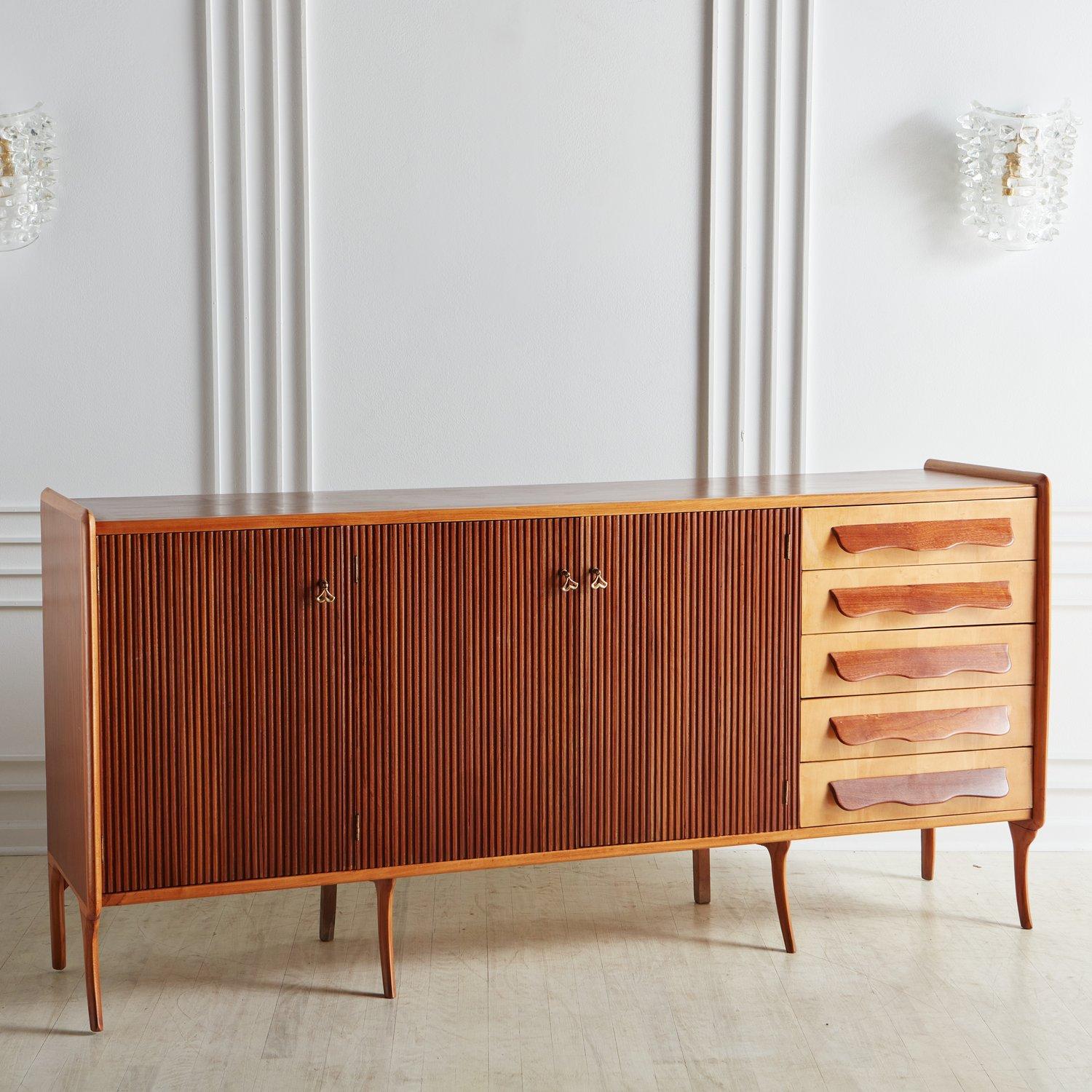 Mid-Century Modern Teak and Birch Sideboard in the Style of Paola Buffa, France, 1970s For Sale
