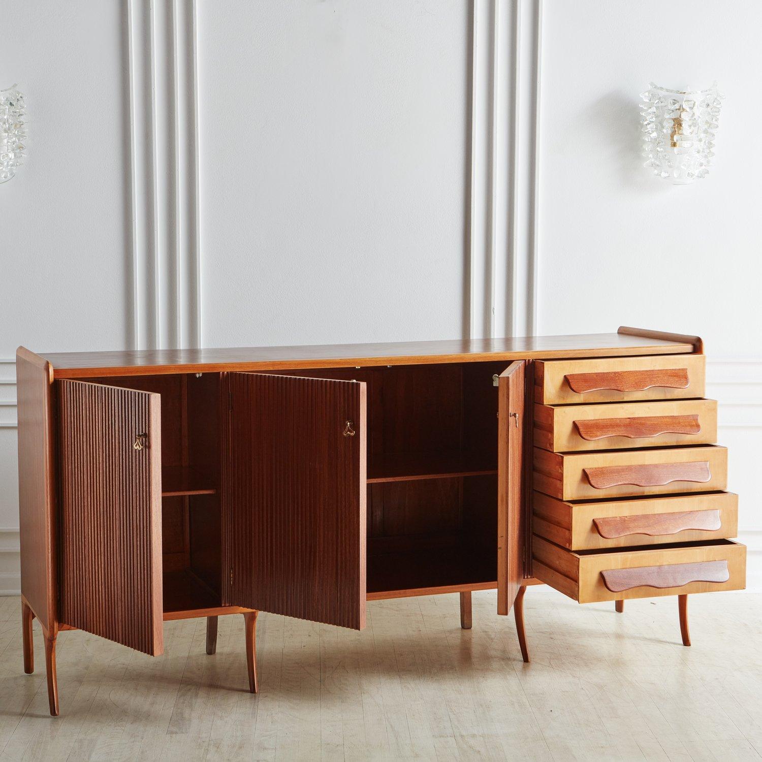 French Teak and Birch Sideboard in the Style of Paola Buffa, France, 1970s For Sale