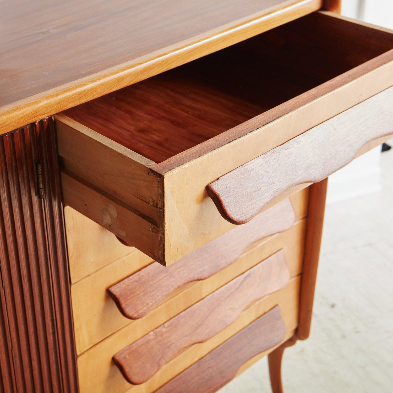 Late 20th Century Teak and Birch Sideboard in the Style of Paola Buffa, France, 1970s For Sale