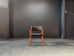 Teak and Black Leather Carver Chair