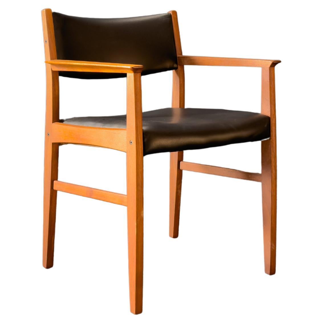 Teak and Black Leather Carver Chair