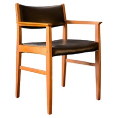 Teak and Black Leather Carver Chair