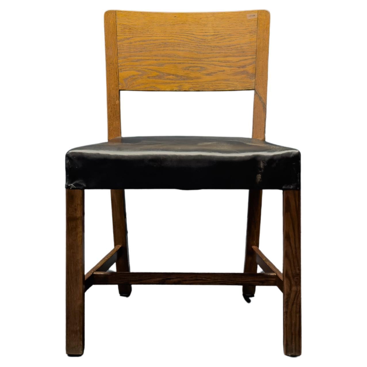 Teak and Black Leather Chair For Sale