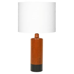 Danish Teak Lamp with Black Leather by ESA