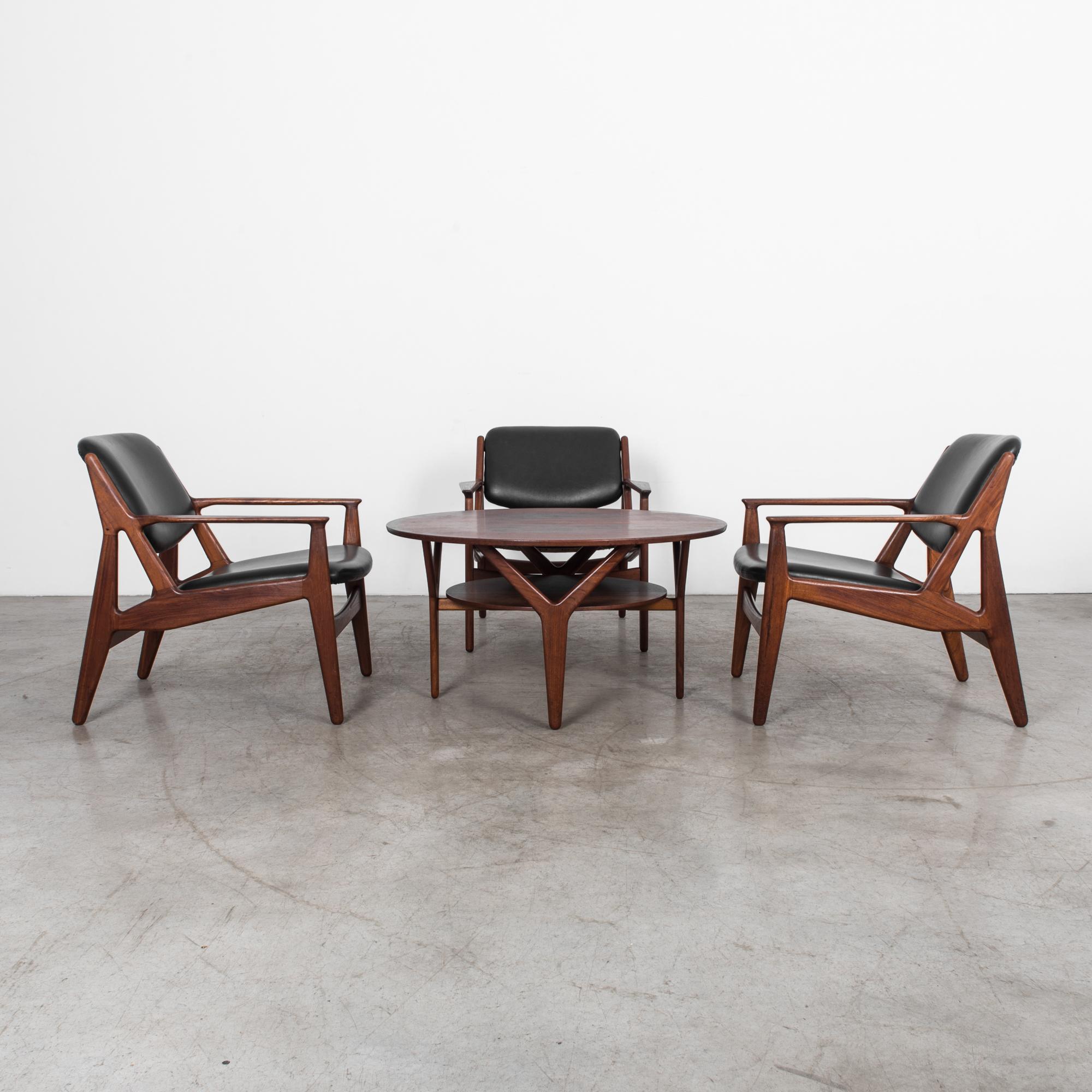 Teak and Black Leather Living Room Set by Arne Vodder 7