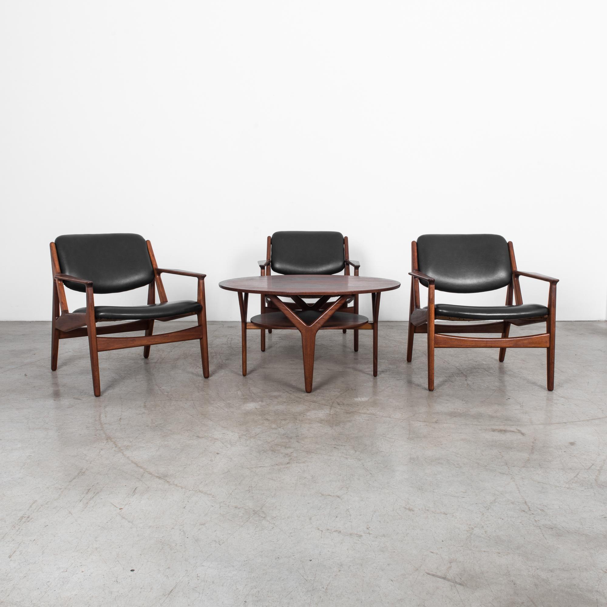 Teak and Black Leather Living Room Set by Arne Vodder 8