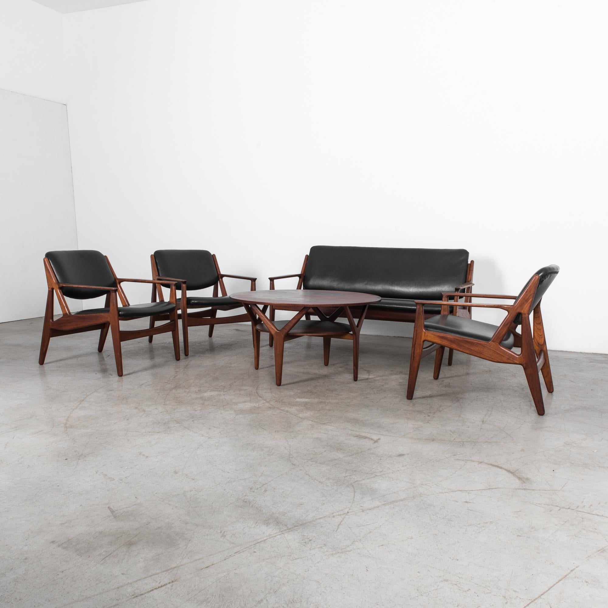 Scandinavian Modern Teak and Black Leather Living Room Set by Arne Vodder