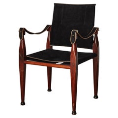 Teak and Black Suede Safari Armchair from Northern Europe, 1950's