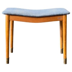 Teak and Blue Upholstered Stool
