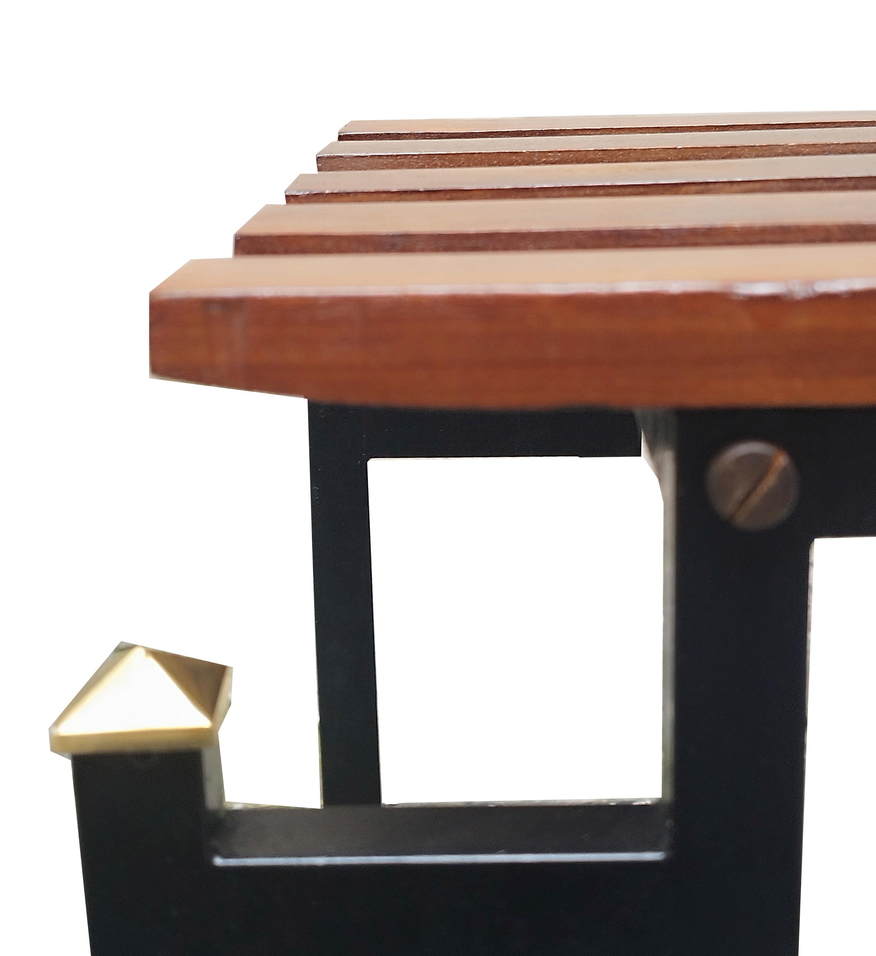 Teak and Brass Bench Stool, Denmark 1960s In Good Condition For Sale In Naples, IT