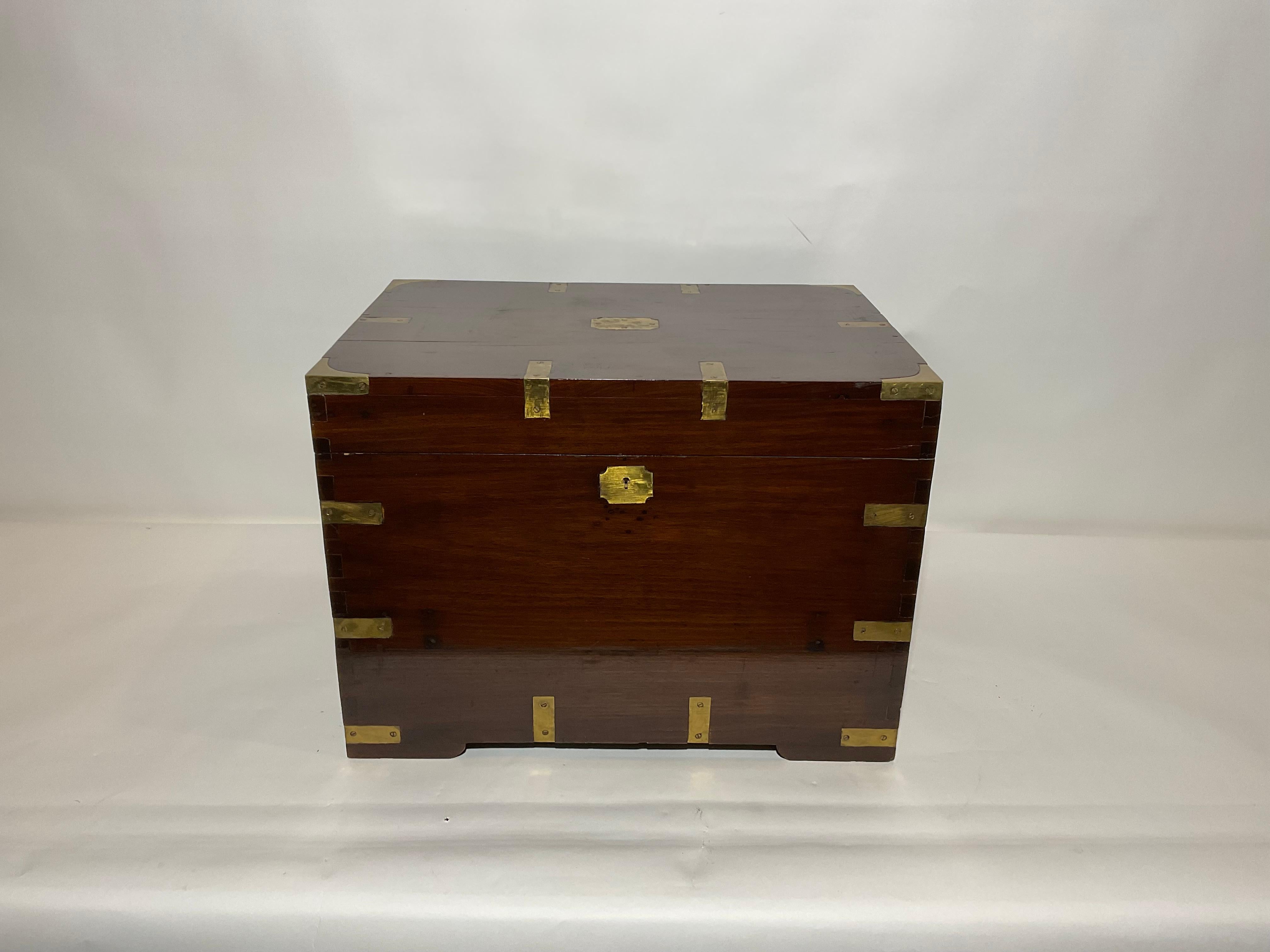 Asian Teak and Brass Campaign Trunk For Sale