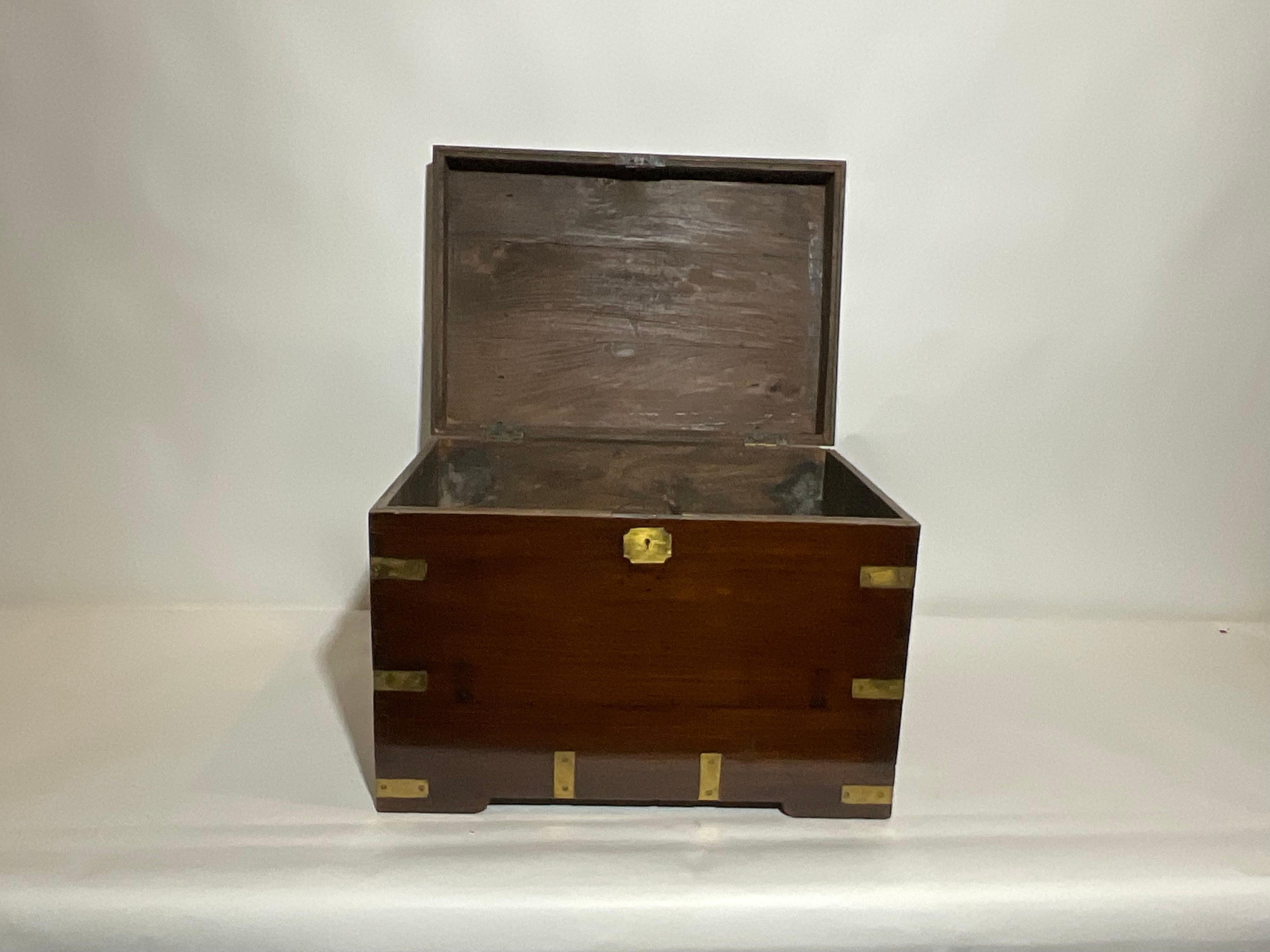 Teak and Brass Campaign Trunk For Sale 3