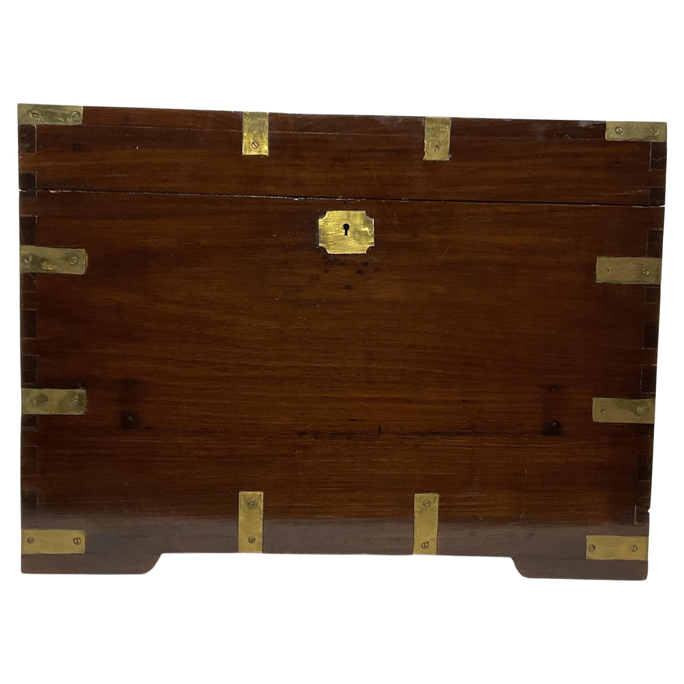 Teak and Brass Campaign Trunk For Sale