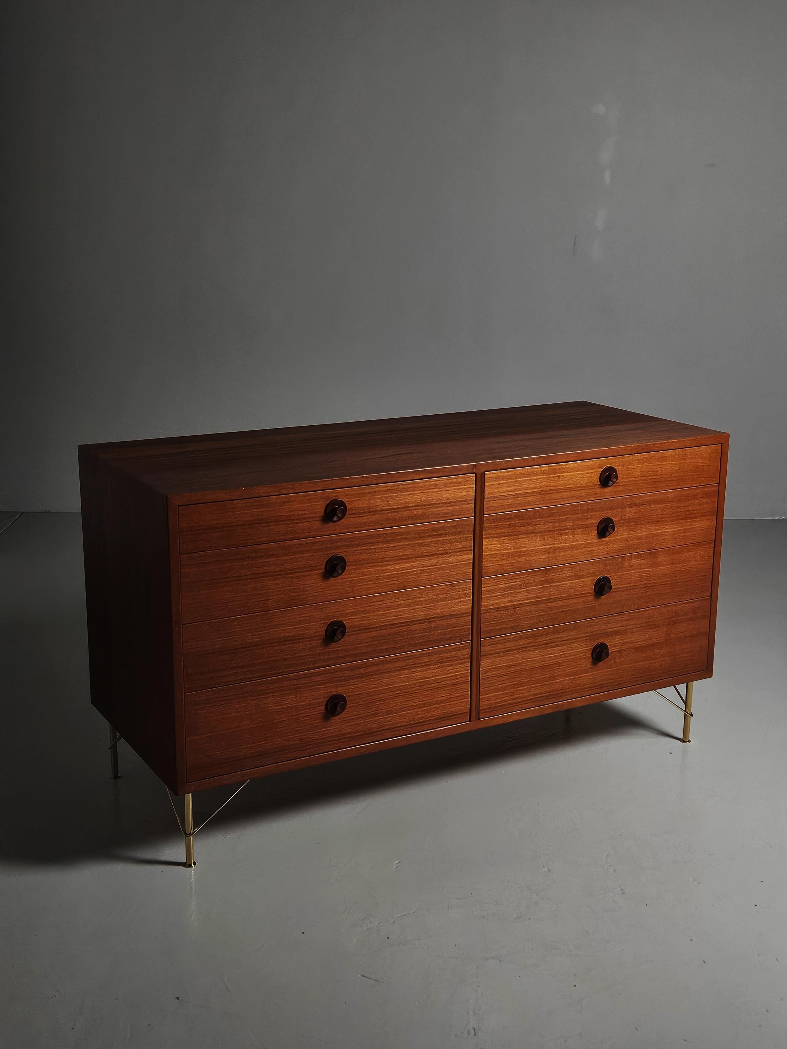Scandinavian Modern Teak and brass chest of drawers by Børge Mogensen, Sweden, 1960s For Sale