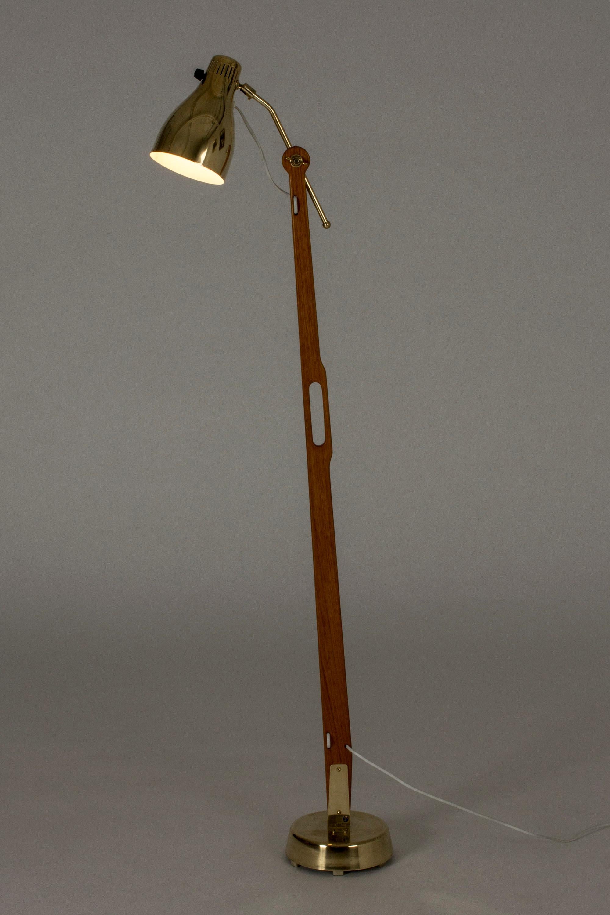 Swedish Teak and Brass Floor Lamp by Hans Bergström