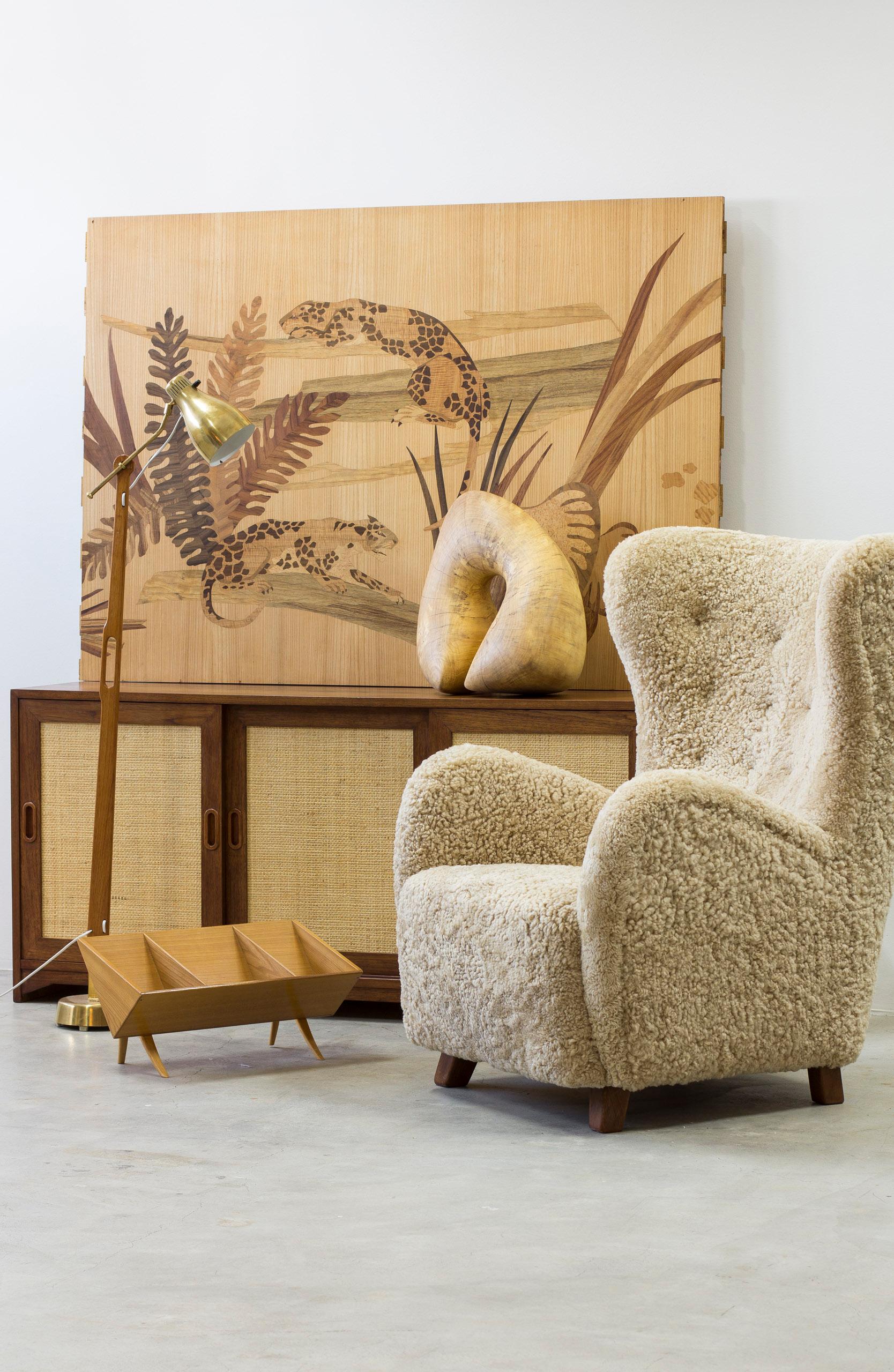 Mid-20th Century Teak and brass floor lamp model 544 by Hans Bergström, Ateljé Lyktan, Sweden