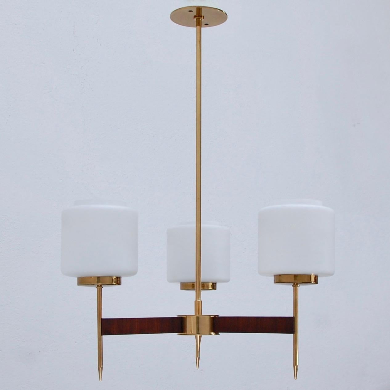 Teak and Brass Italian Hanging Fixture In Good Condition In Los Angeles, CA