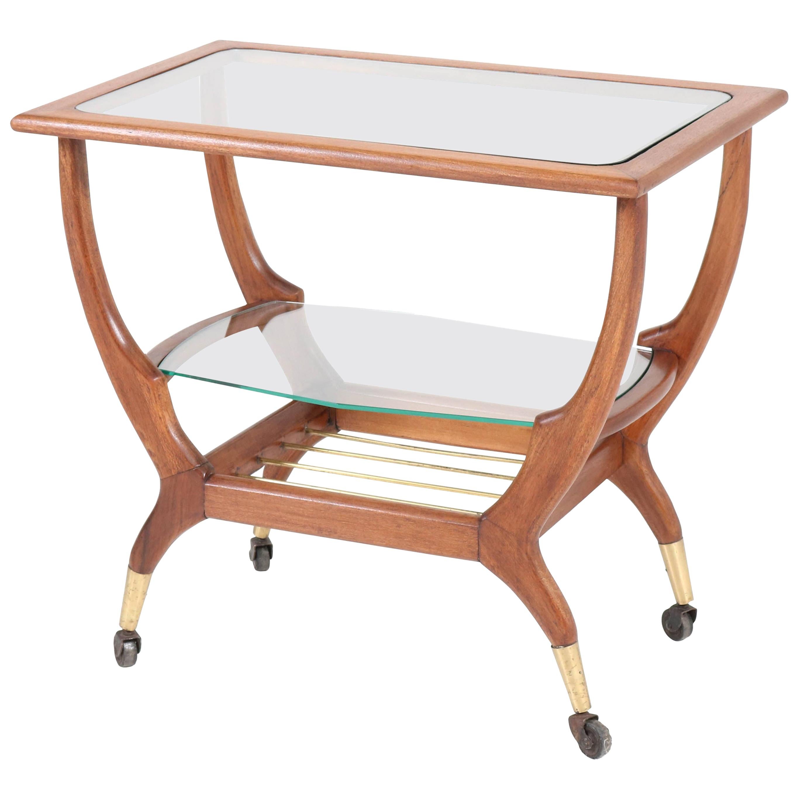 Teak and Brass MidCentury Modern Serving Trolley or Bar Cart, 1960s For Sale at 1stDibs