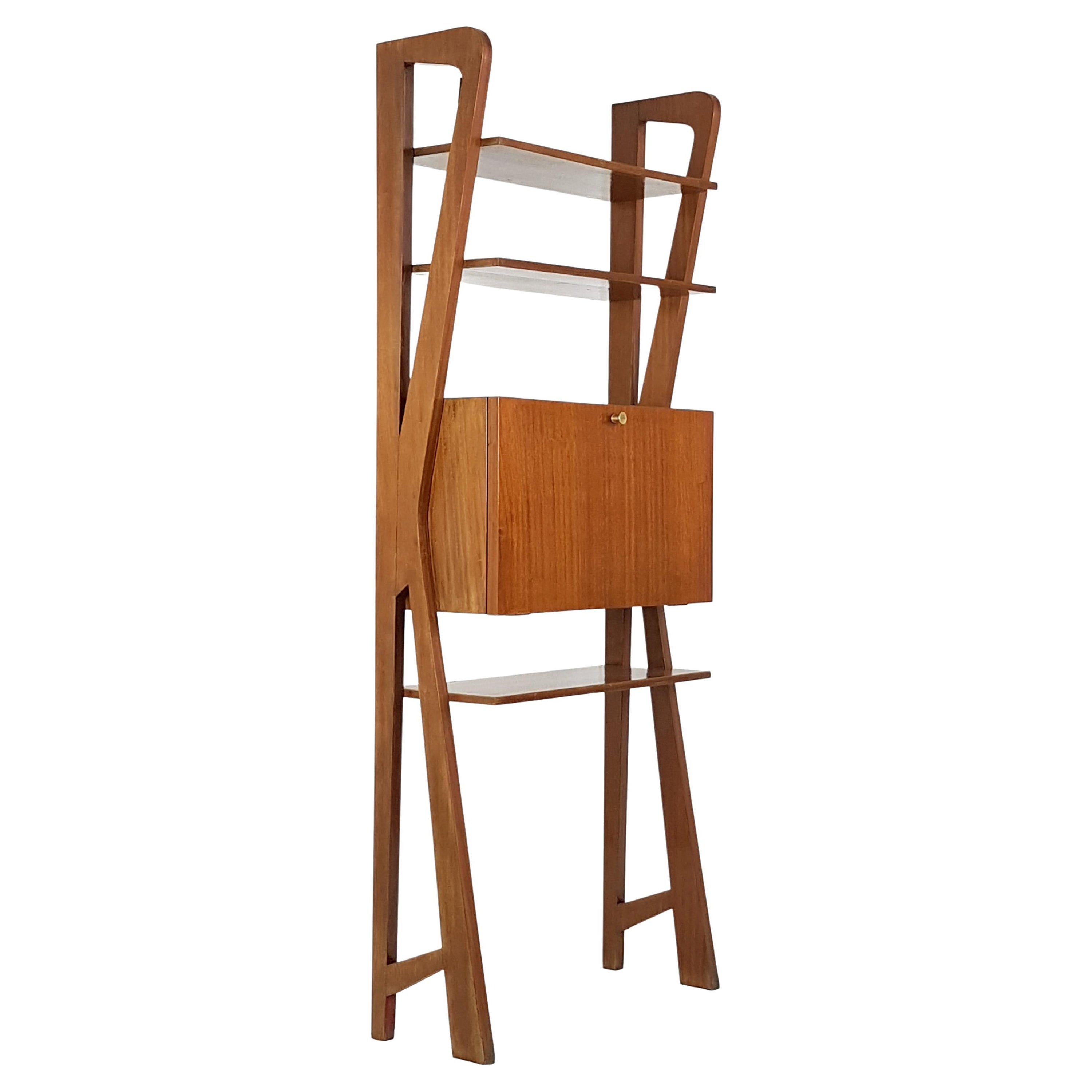 Teak and Brass Midcentury Free Standing Bookshelf Attributed to ISA