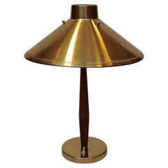 Lampe de bureau en teck et laiton de Hans Bergstrm pour ASEA, Suède, années 1940