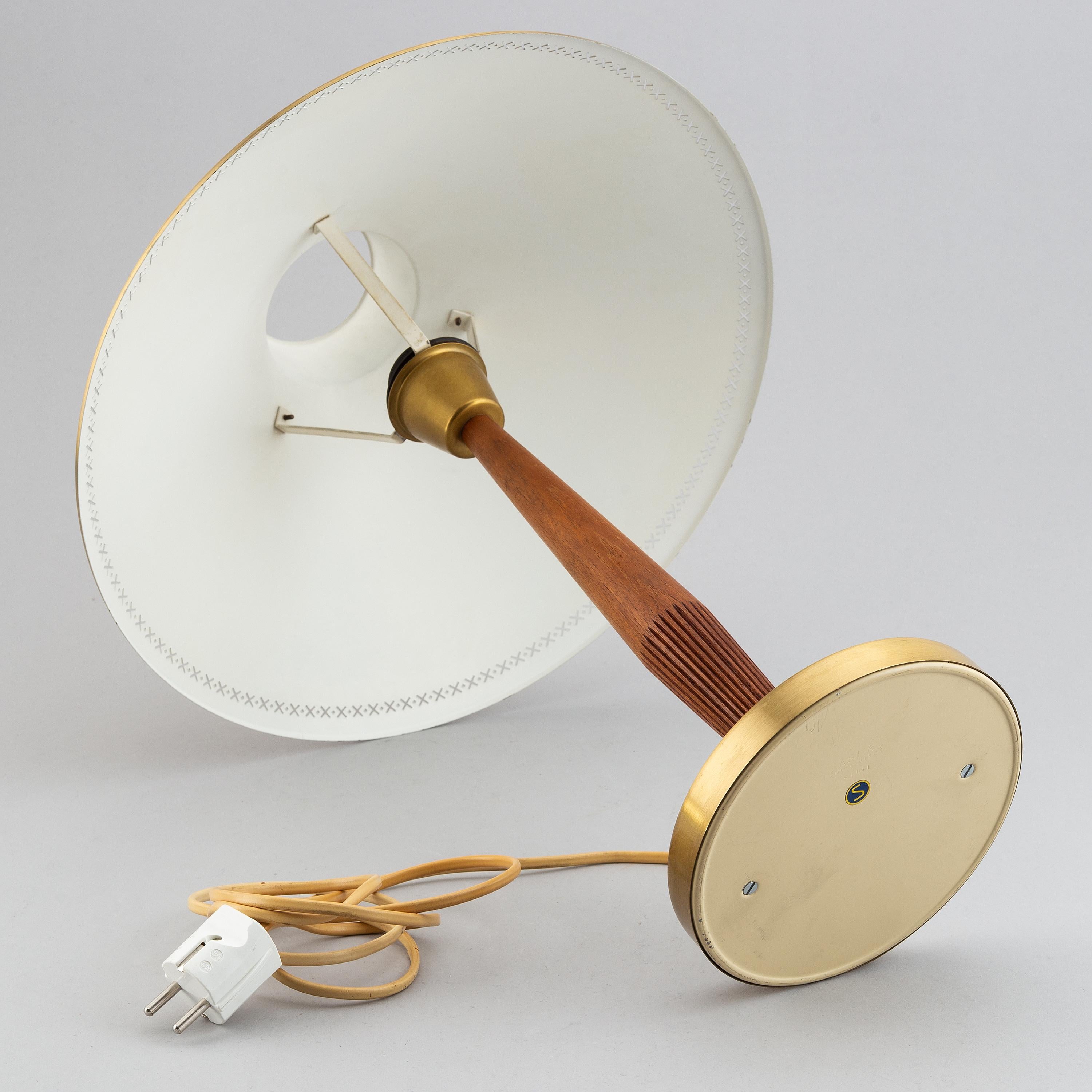 Scandinavian Modern Hans Bergström Teak and Brass Table Lamp 1940s