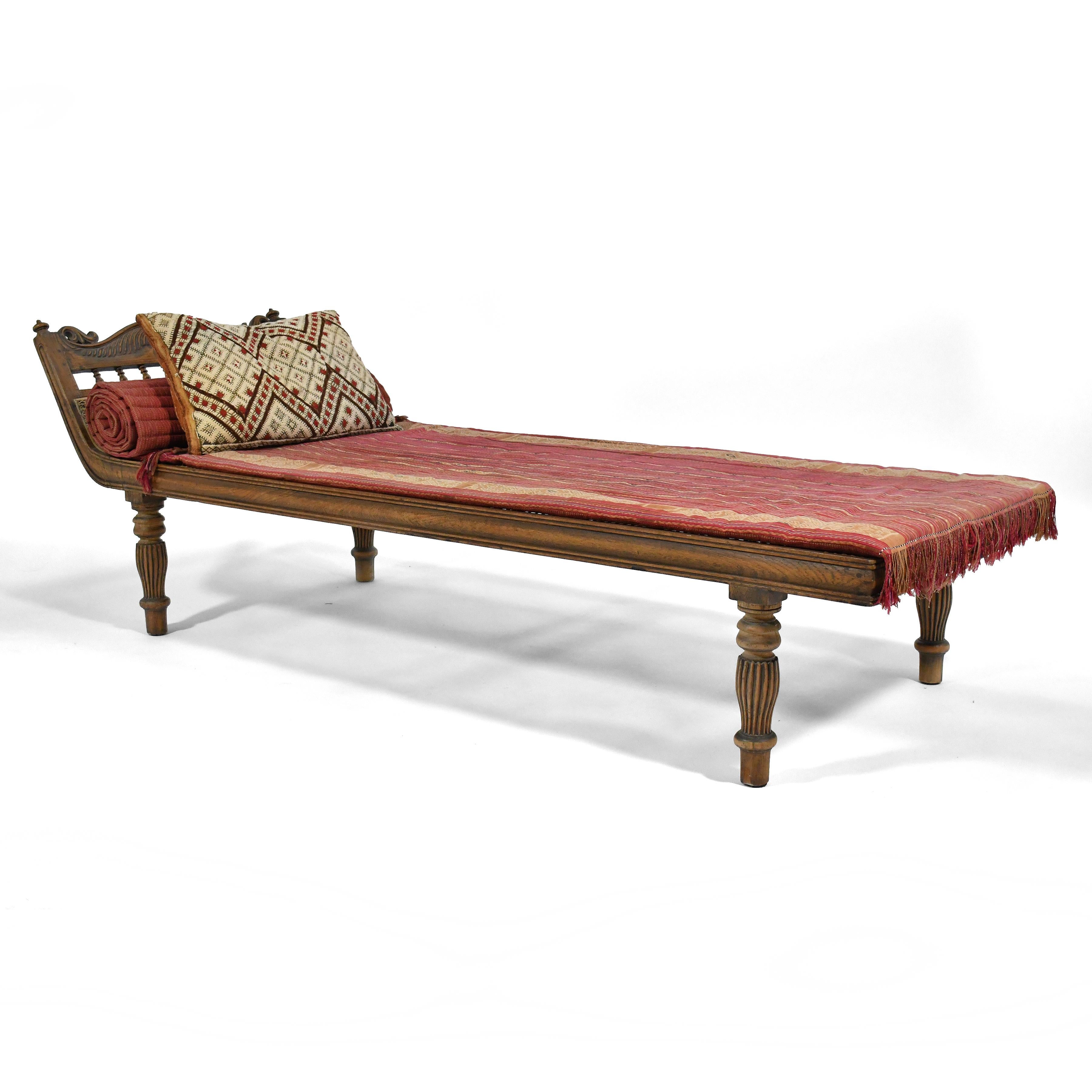 European Teak and Cane Colonial Chaise Lounge For Sale
