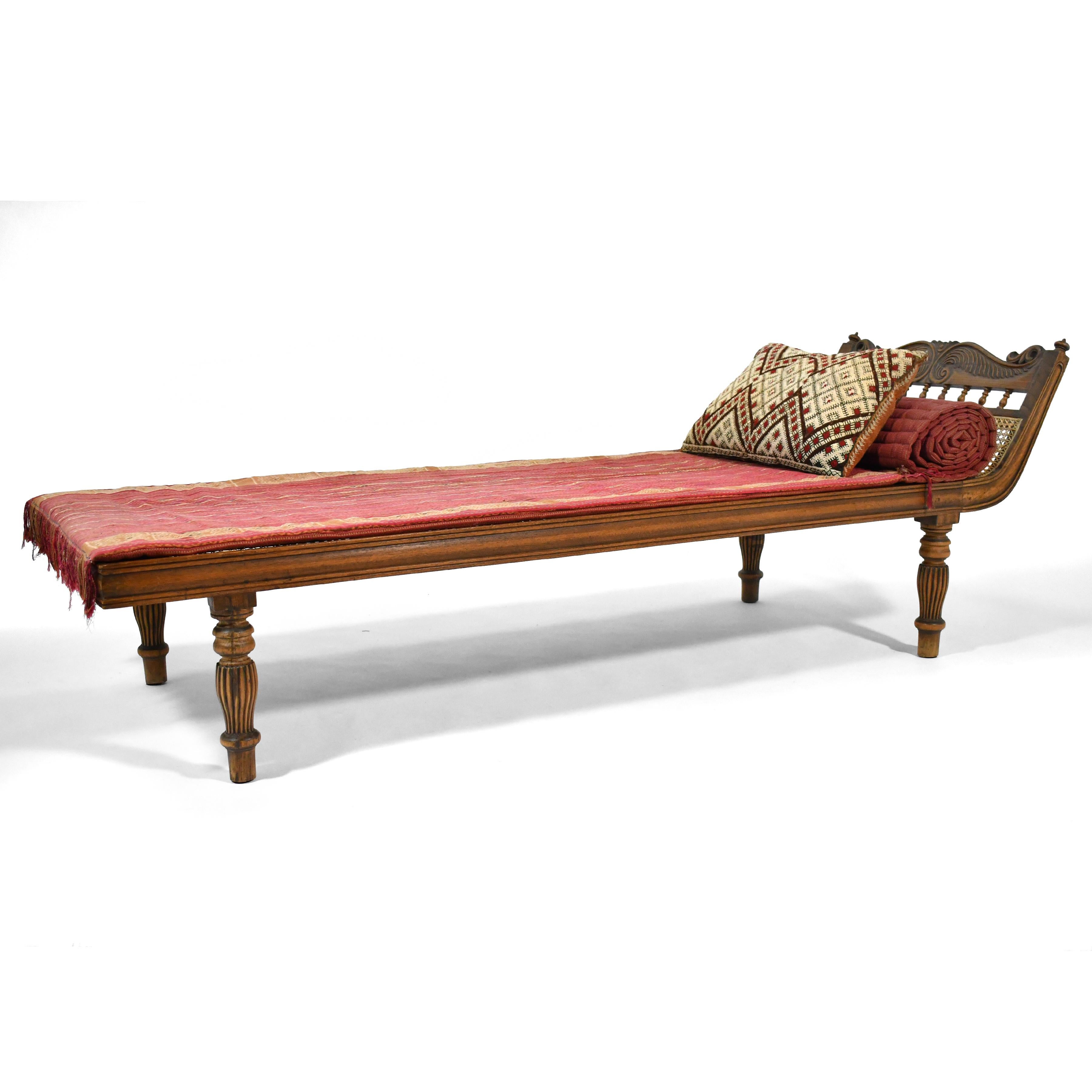 20th Century Teak and Cane Colonial Chaise Lounge For Sale