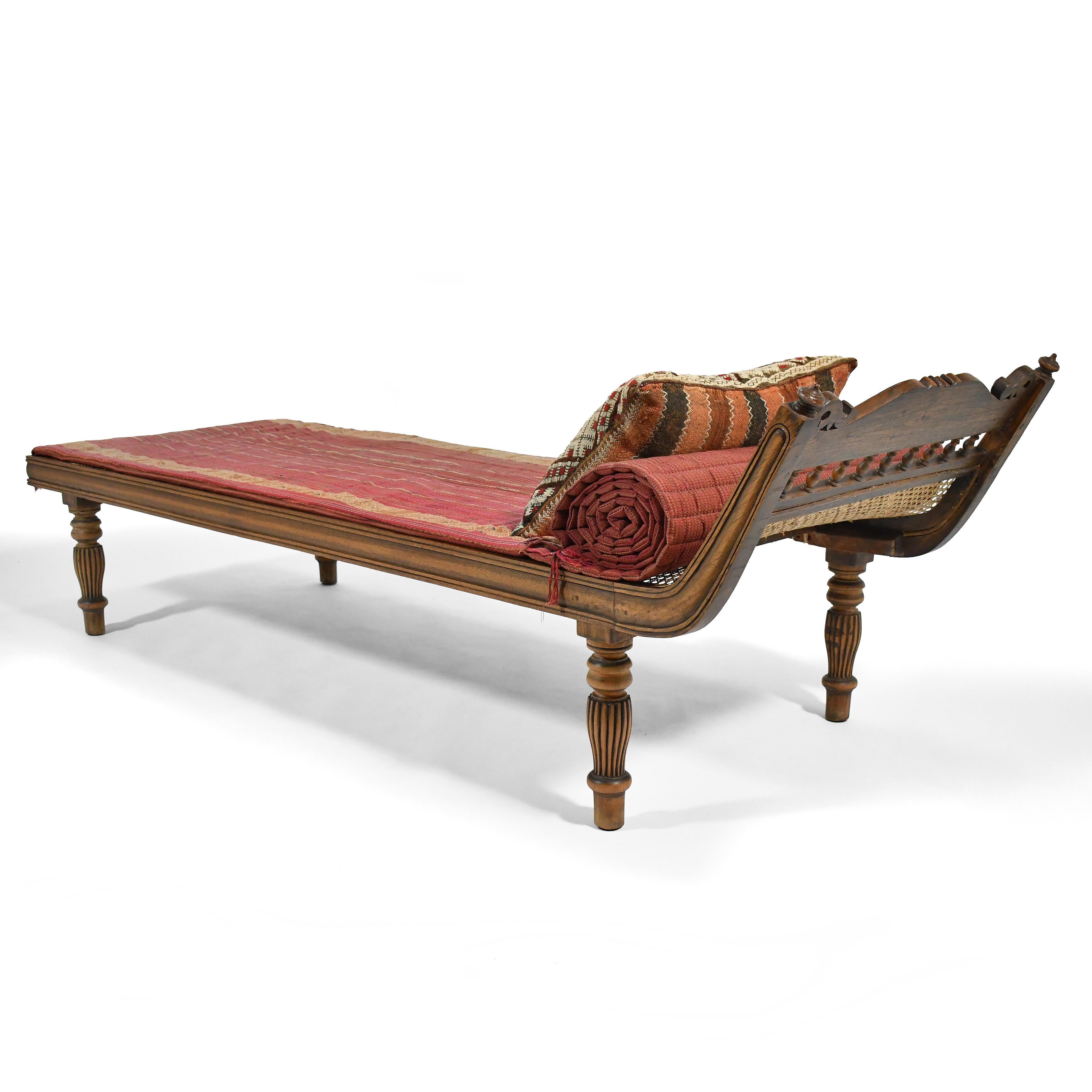 Teak and Cane Colonial Chaise Lounge For Sale 1