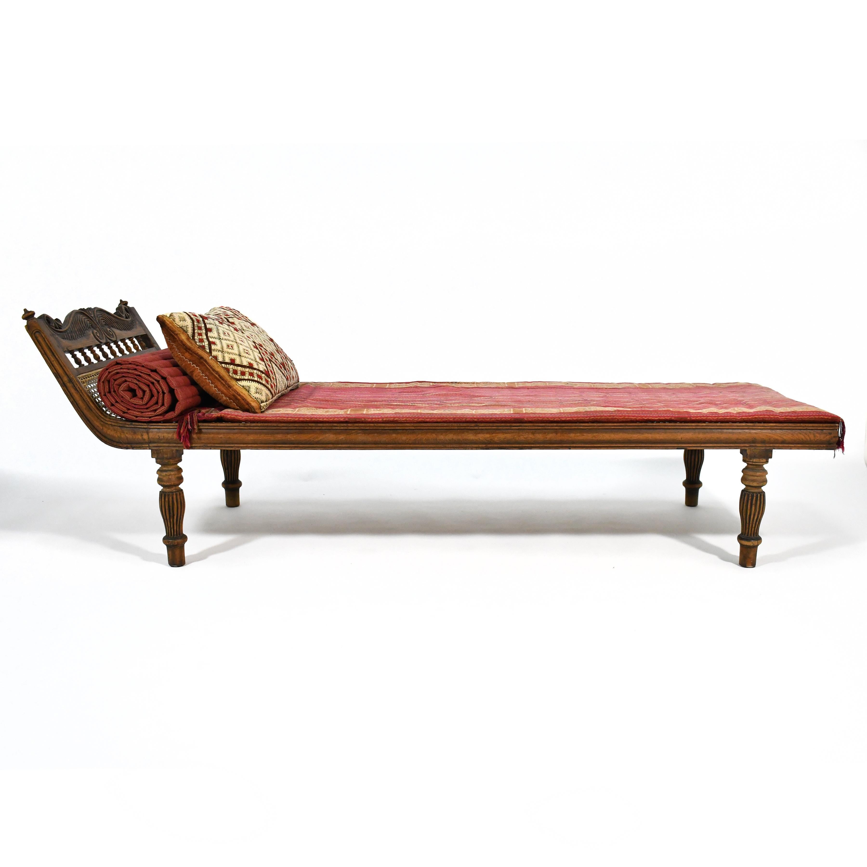 Teak and Cane Colonial Chaise Lounge For Sale 2