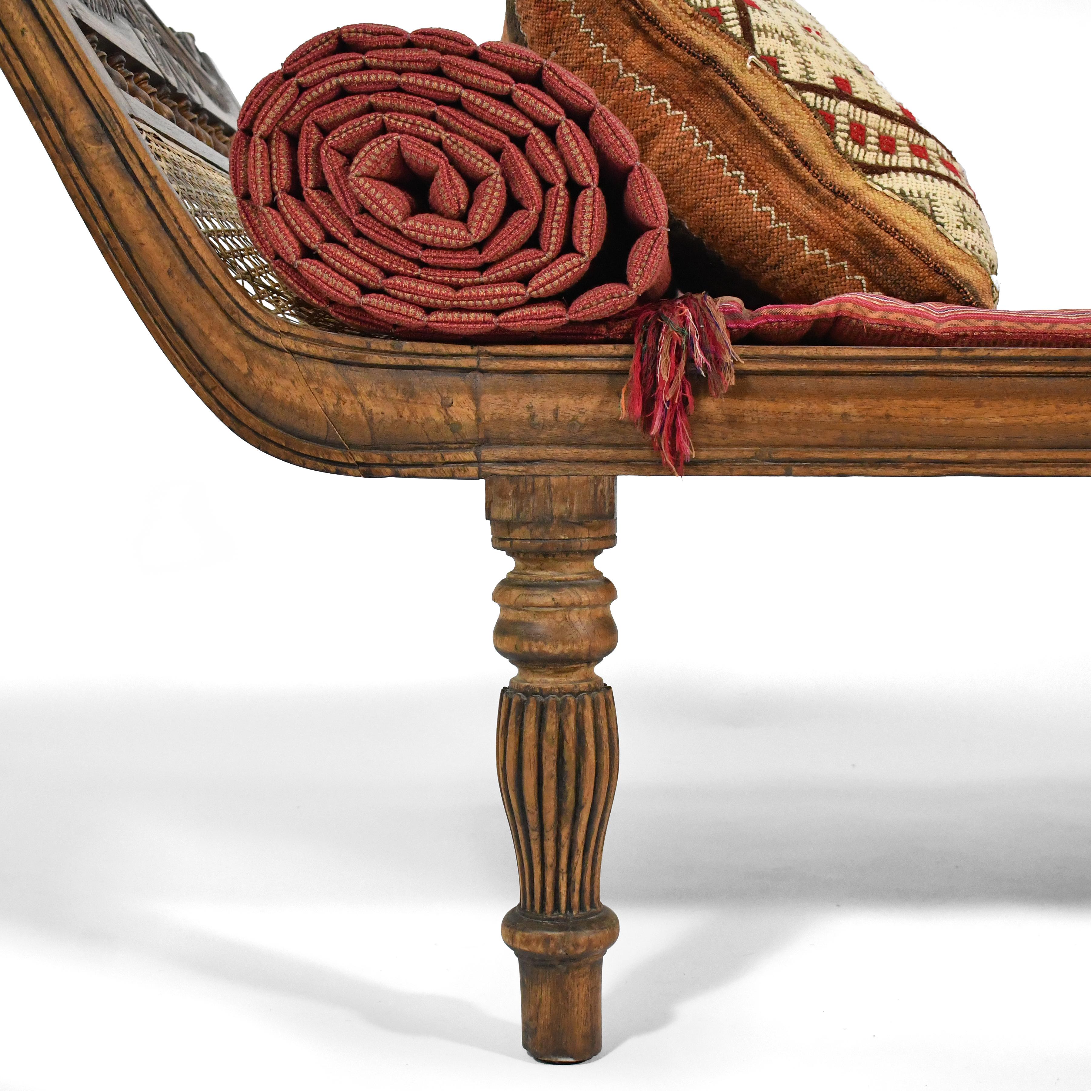 Teak and Cane Colonial Chaise Lounge For Sale 3