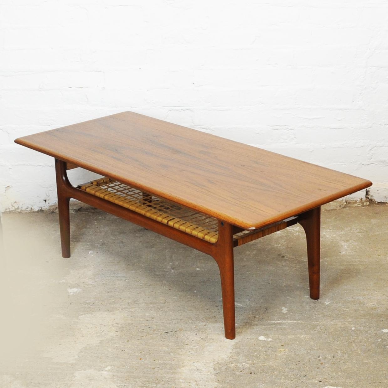 Teak and Cane Danish Coffee Table by Trioh Mobler, 1960s For Sale 4