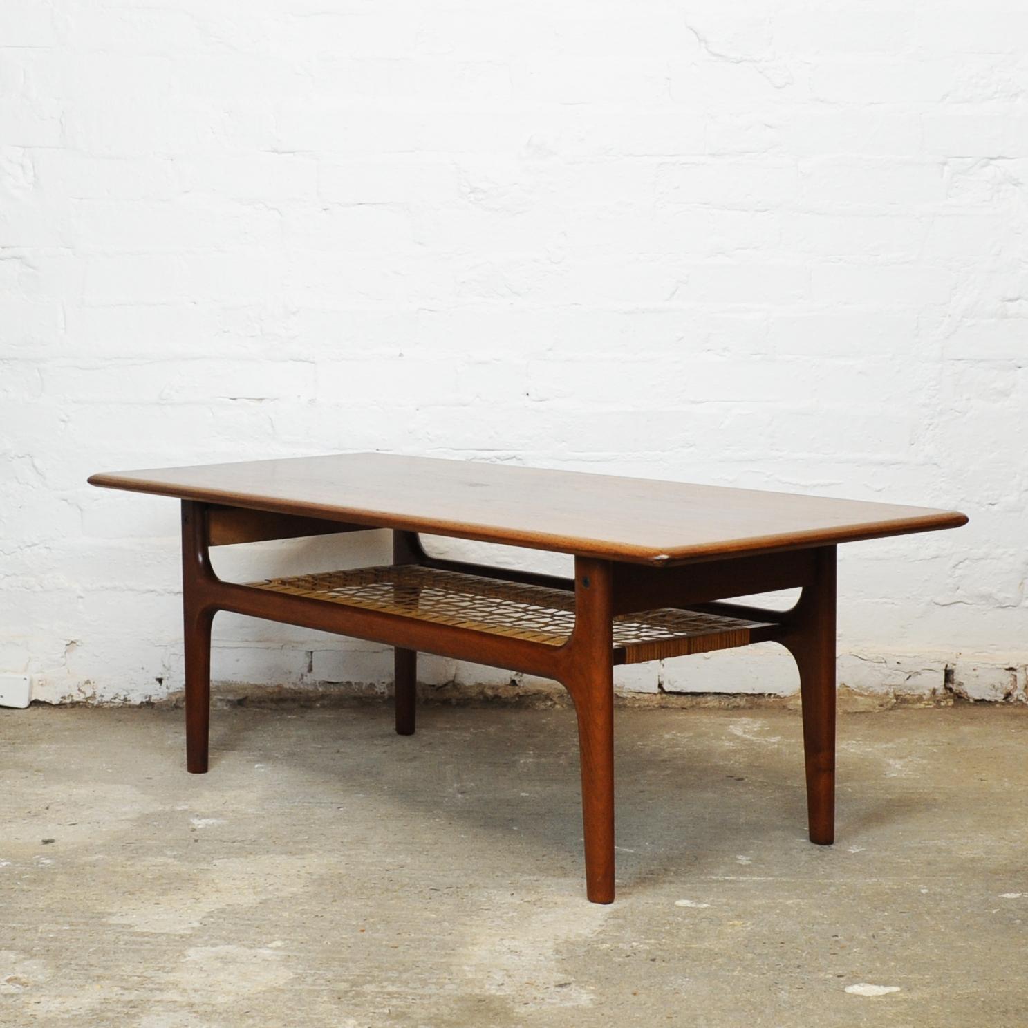 Teak and Cane Danish Coffee Table by Trioh Mobler, 1960s For Sale 5