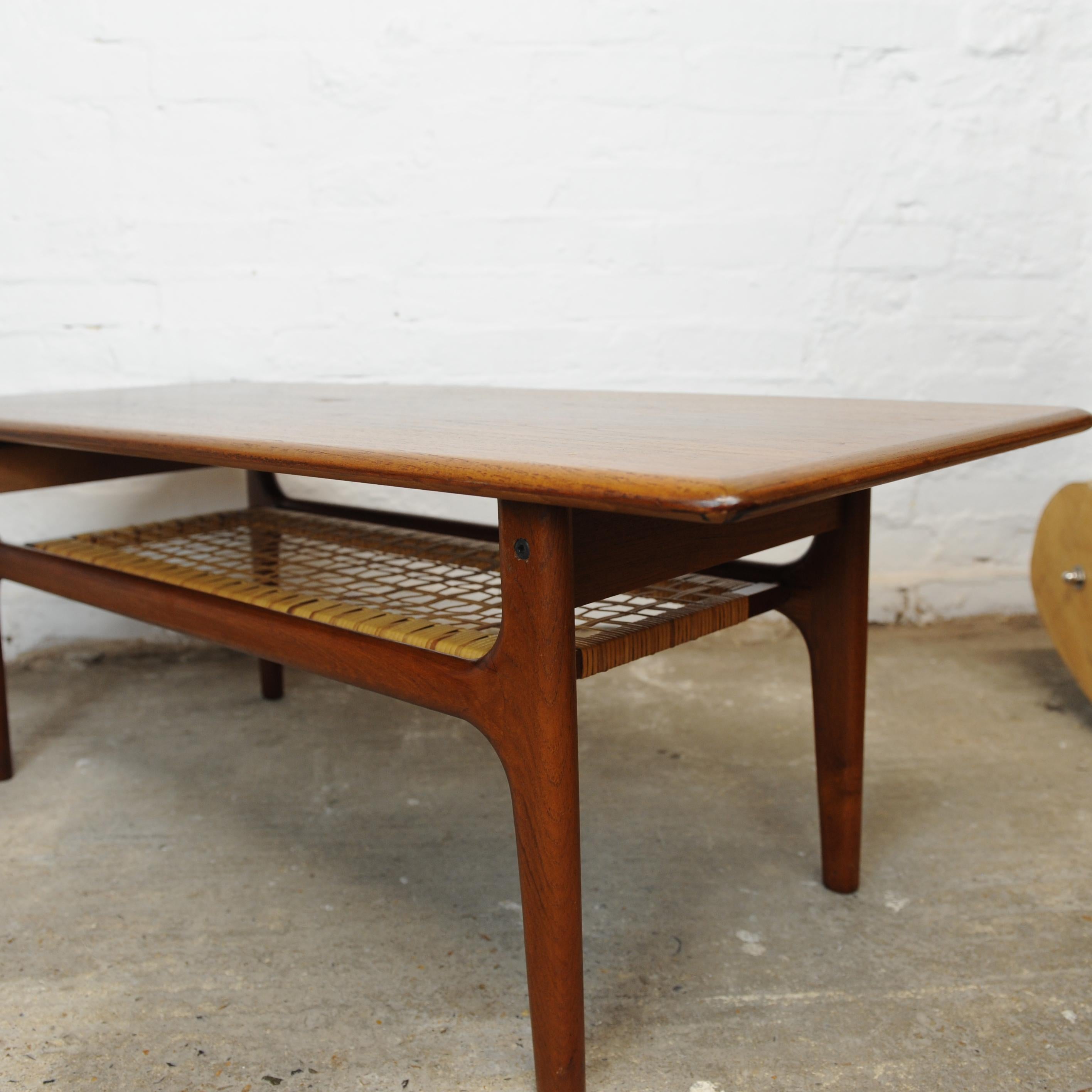 Teak and Cane Danish Coffee Table by Trioh Mobler, 1960s For Sale 6