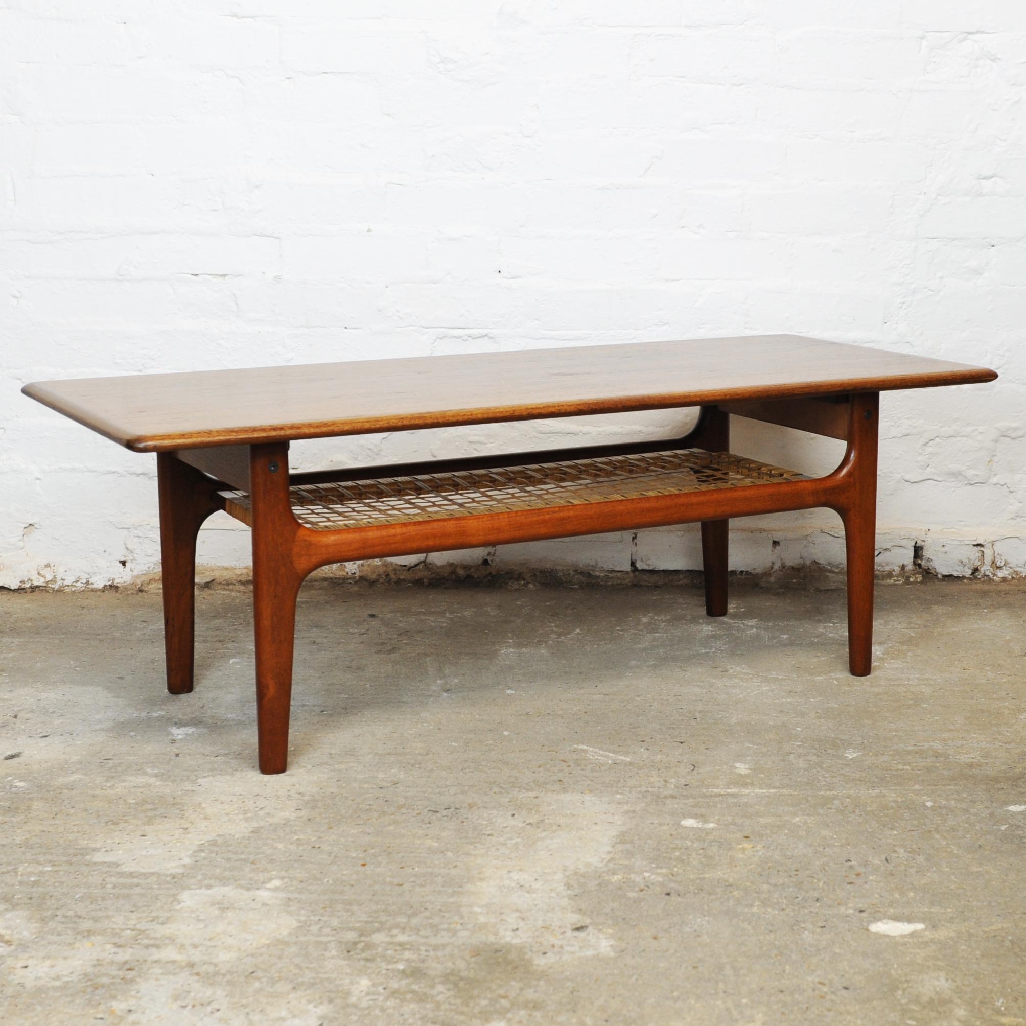 Mid-20th Century Teak and Cane Danish Coffee Table by Trioh Mobler, 1960s For Sale
