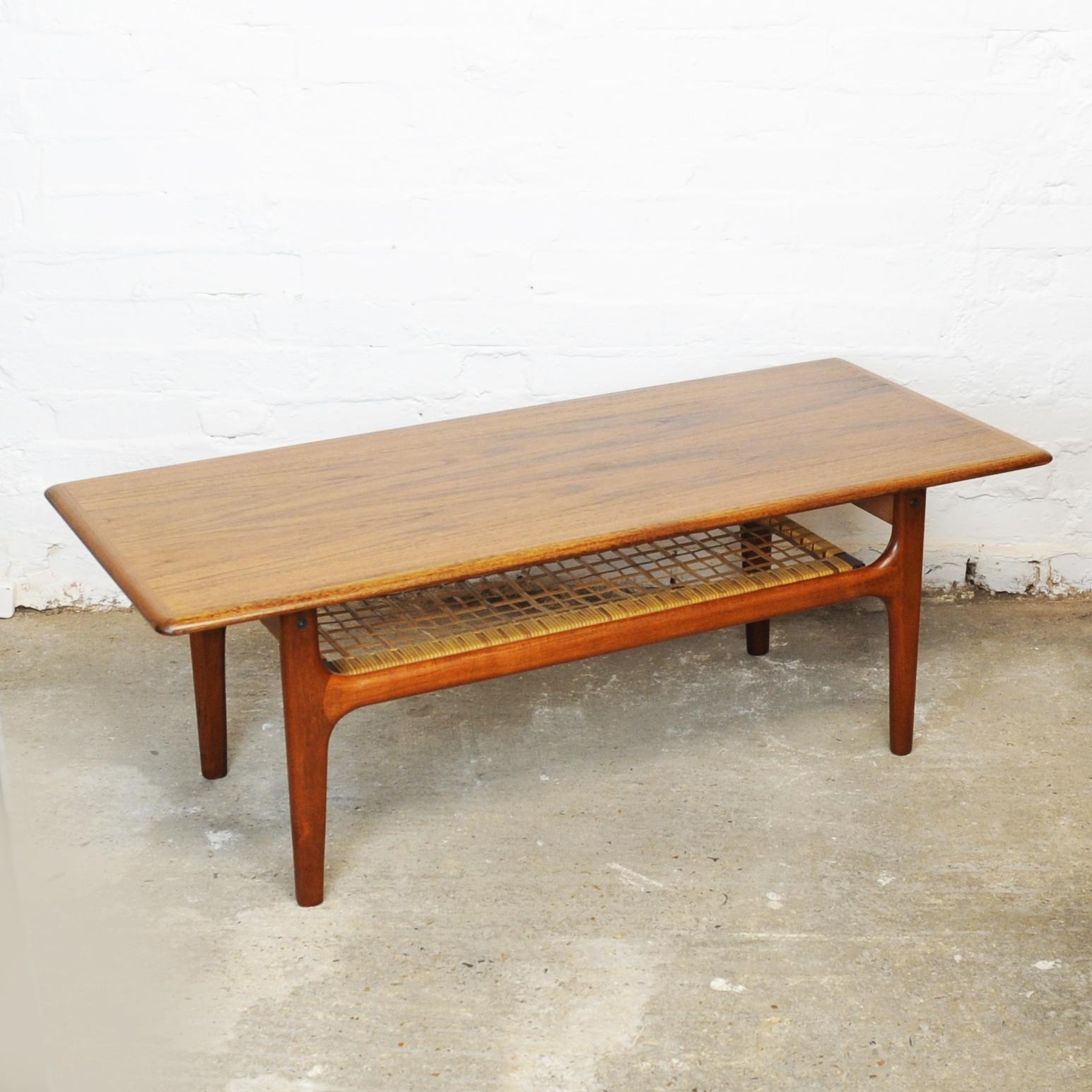 Teak and Cane Danish Coffee Table by Trioh Mobler, 1960s For Sale 1