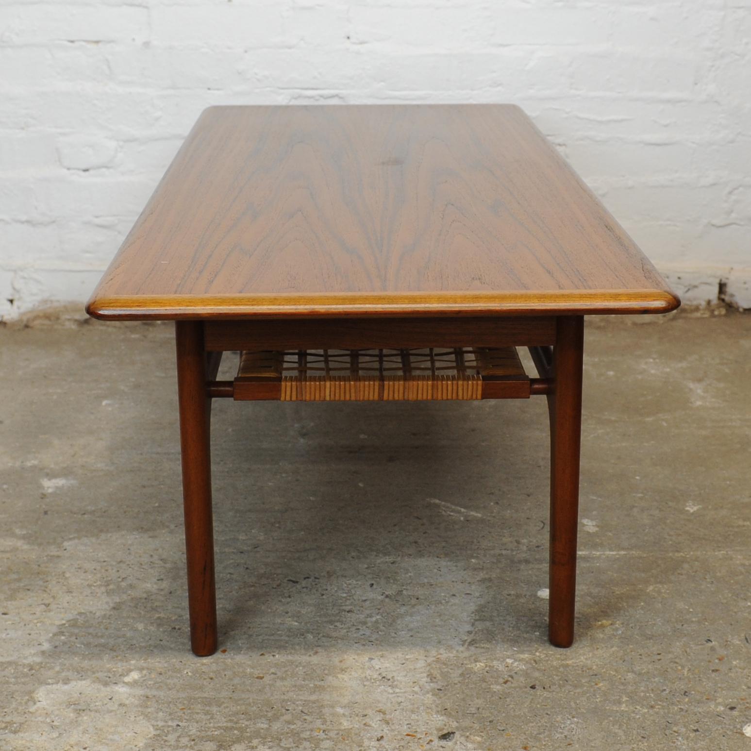 Teak and Cane Danish Coffee Table by Trioh Mobler, 1960s For Sale 3