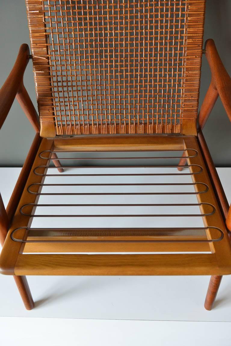 Teak and Cane Lounge Chair Model 571 by Fredrik Kayser, Norway, circa 1960 In Good Condition In Costa Mesa, CA
