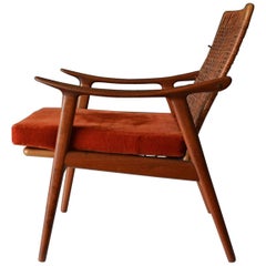 Retro Teak and Cane Lounge Chair Model 571 by Fredrik Kayser, Norway, circa 1960