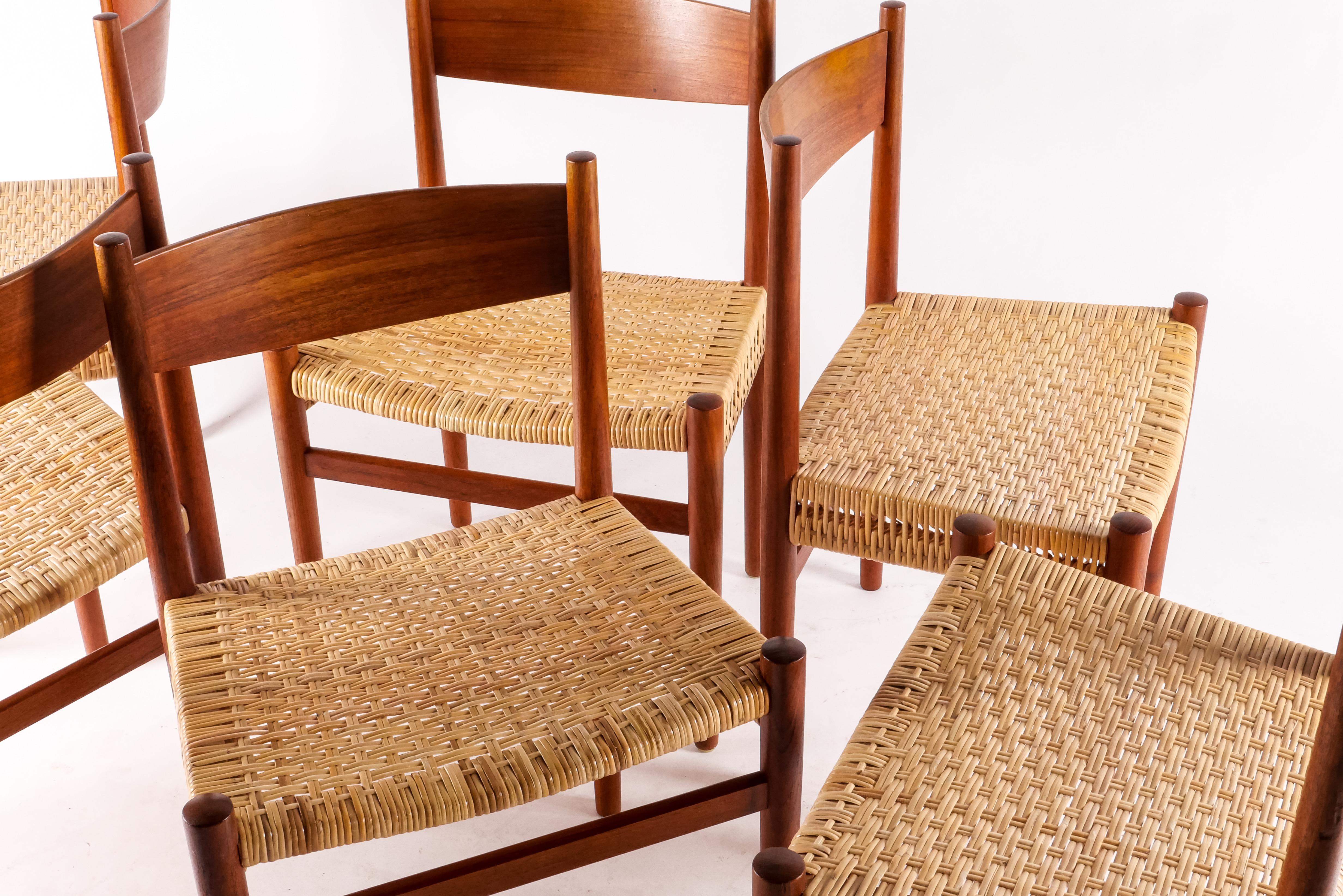 Danish Teak and cane model CH40 dining chairs by Hans J. Wegner, a set of six For Sale