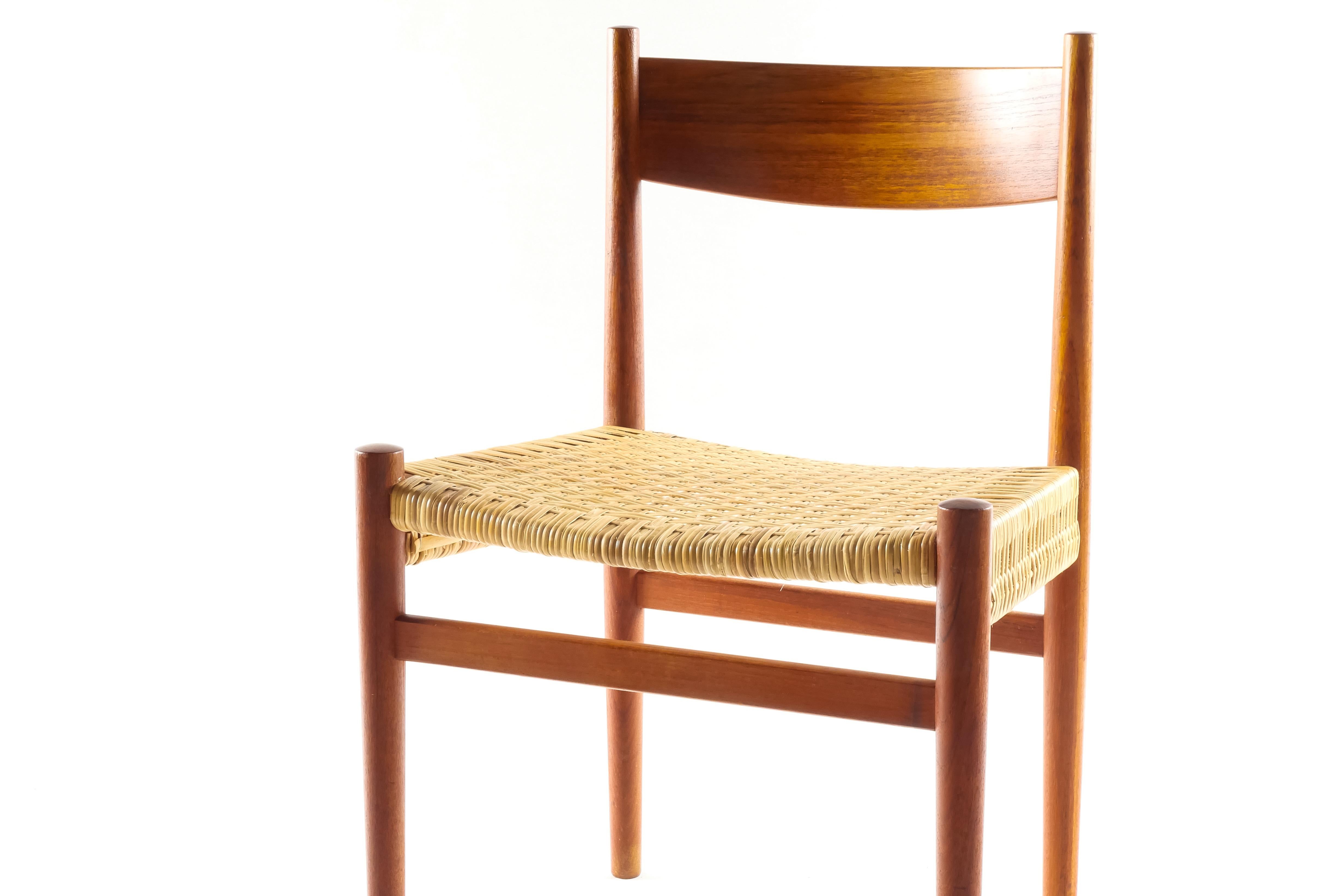 Teak and cane model CH40 dining chairs by Hans J. Wegner, a set of six In Good Condition For Sale In Portland, OR