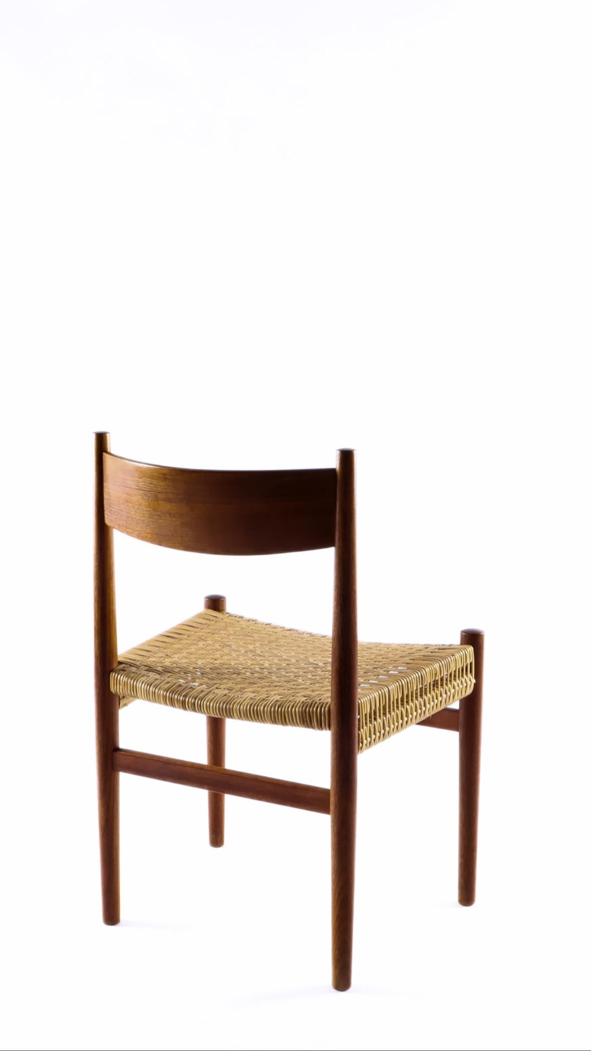 Rattan Teak and cane model CH40 dining chairs by Hans J. Wegner, a set of six For Sale