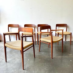 Teak and cane Moller model 75 dining chairs